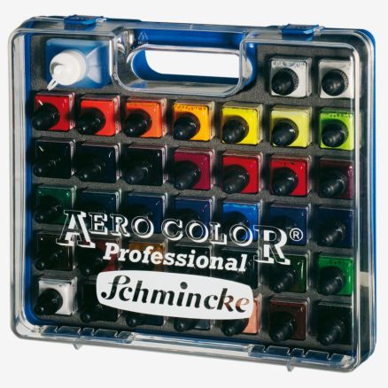 Schmincke : Aero Color Finest Acrylic Ink : Plastic Case Set : 37x28ml & Aeroclean