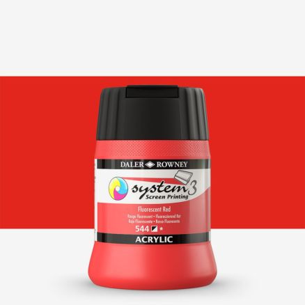 Daler Rowney : System 3 : Screen Printing Acrylic Paint : 250ml : Fluorescent Red