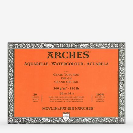 Arches : Aquarelle : Block : 20x14in : 20 sheets : 140lb : 300gsm  Glued : Rough