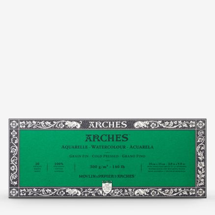 Arches : Aquarelle : Block : 140lb : 300gsm : 3.9x9.8in : 10x25cm : 20 Sheets : Glued : Not