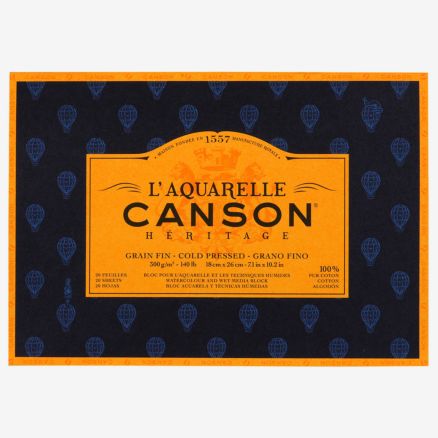 Canson : Heritage : Watercolour Paper Block : 300gsm : 18x26cm : 20 Sheets : Cold Pressed