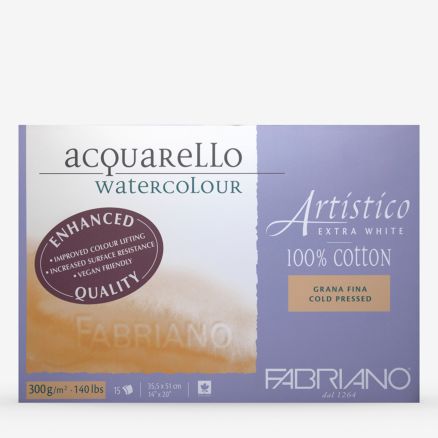 Fabriano : Artistico : Block : 140lb : 14x20in : 15 Sheets : Extra White : Not